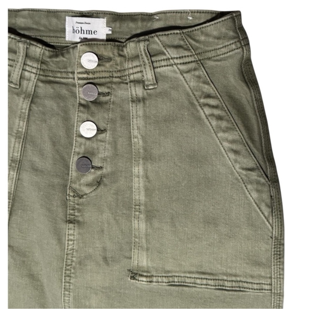 BOEME Olive Utility A-Line Skirt | Button Front Cargo Style | Casual Streetwear - Picture 4 of 10